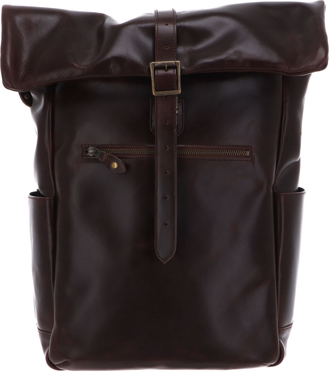 BUCKLE & SEAM Leren vrije tijd rugzak rugzak met laptopvak Norman Blu Leather Backpack 28L Brown bruine