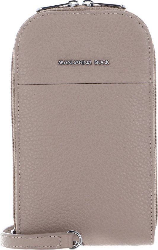 MANDARINA DUCK Leren Telefoontasje Schoudertas Mellow Leather Phone Crossbody Bag Warm Taupe
