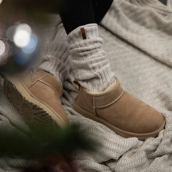 Knit Factory Kick Jambières - Chauffe-mollets pour femme en laine - Pour l'automne et l'hiver - Beige