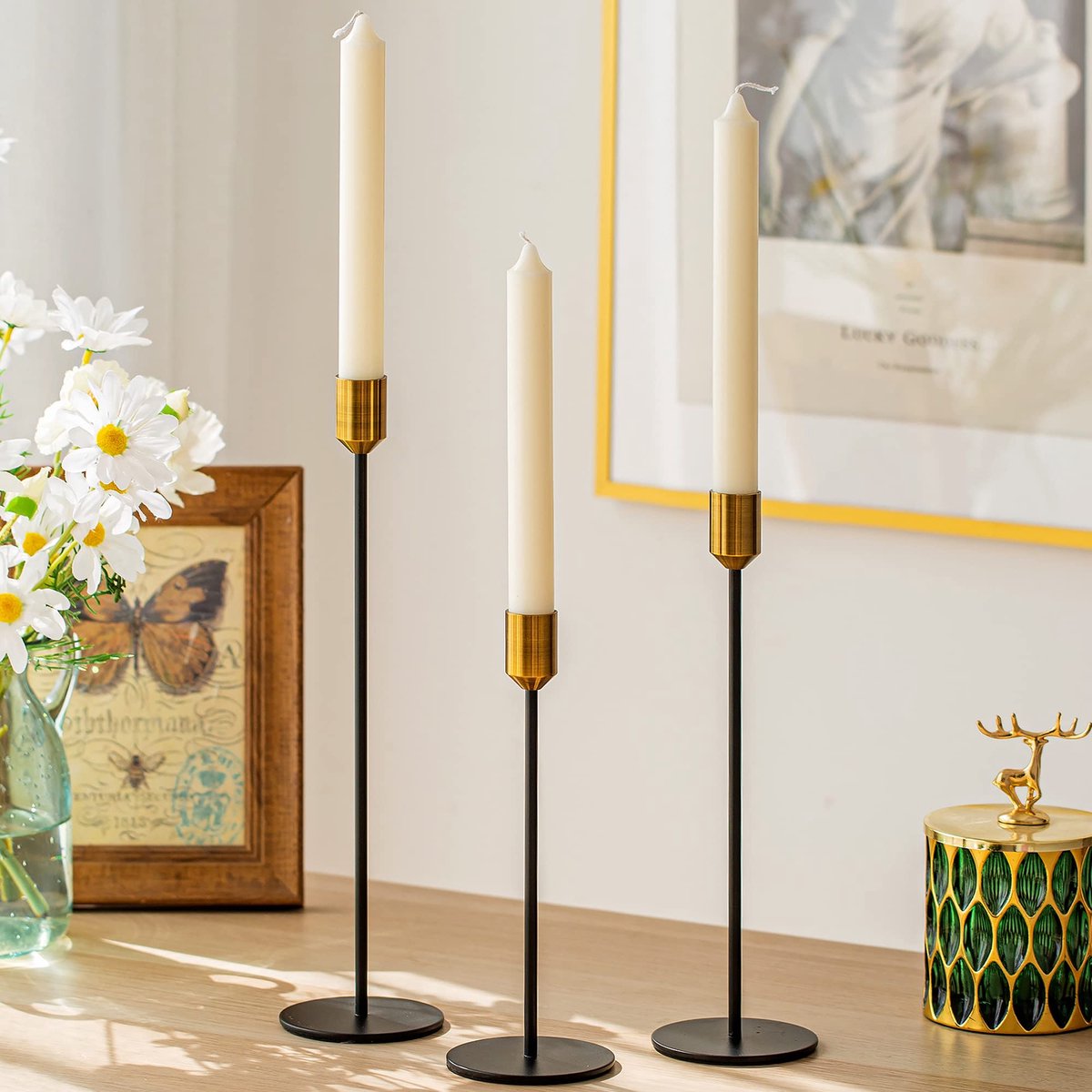 La'Moussawi ® Klassieke Metalen Kandelaars Set van 3 voor Stijlvolle Tafeldecoratie en Woondecor
