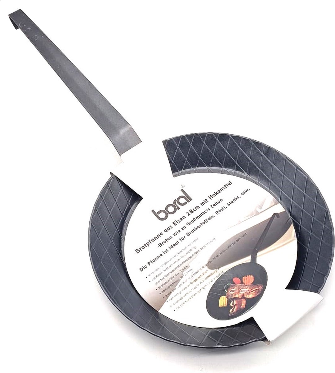 Braadpan - Gietijzeren Braadpan met Haakhandvat - Boral - Antiaanbaklaag - 28cm - Geschikt Voor Alle Warmtebronnen