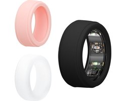 kwmobile 3x smart ring case geschikt voor Oura Ring Gen 3 - S size 6 7 8 9 10 hoesje - Siliconen cover voor smartring - Slimme ring hoes in zwart / oudroze / transparant
