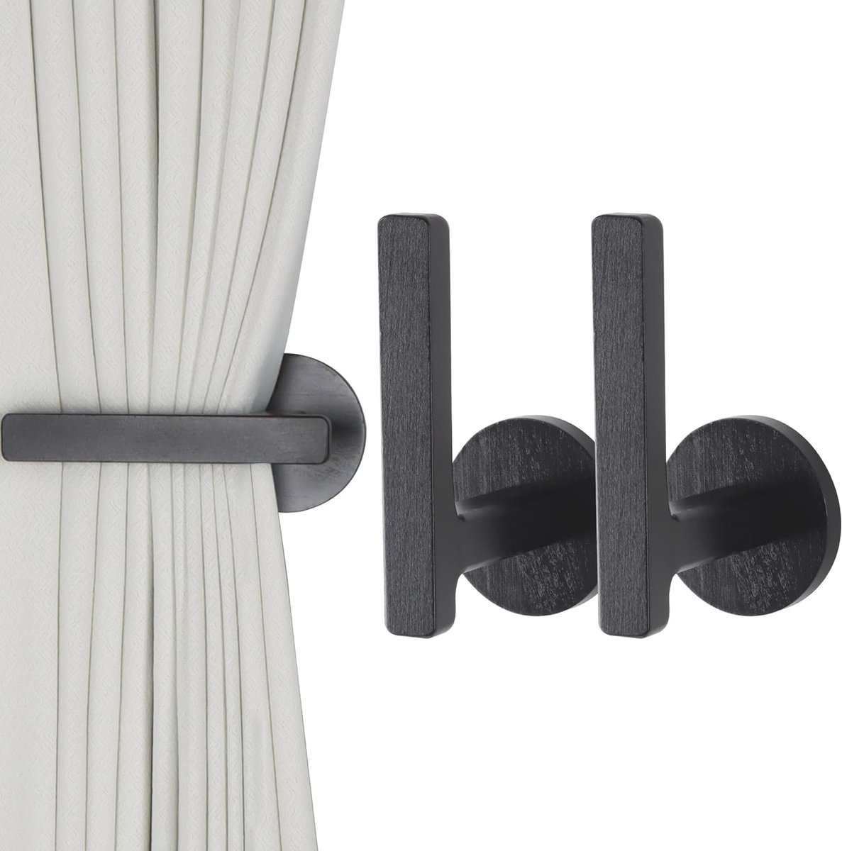 Houten gordijnbinders - L-vormige zelfklevende gordijnhouders (2 stuks)