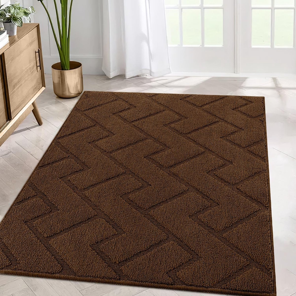 Stunq® Tapijtloper, 80 x 120 cm, wasbaar, antislip, vuilvangmat, tapijt voor entree, woonkamer, hal, kantoor, slaapkamer, keuken, bruin