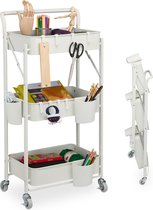 Bol.com keukentrolley op wieltjes - inklapbaar - met bakjes - serveerwagen - opbergtrolley - wit aanbieding