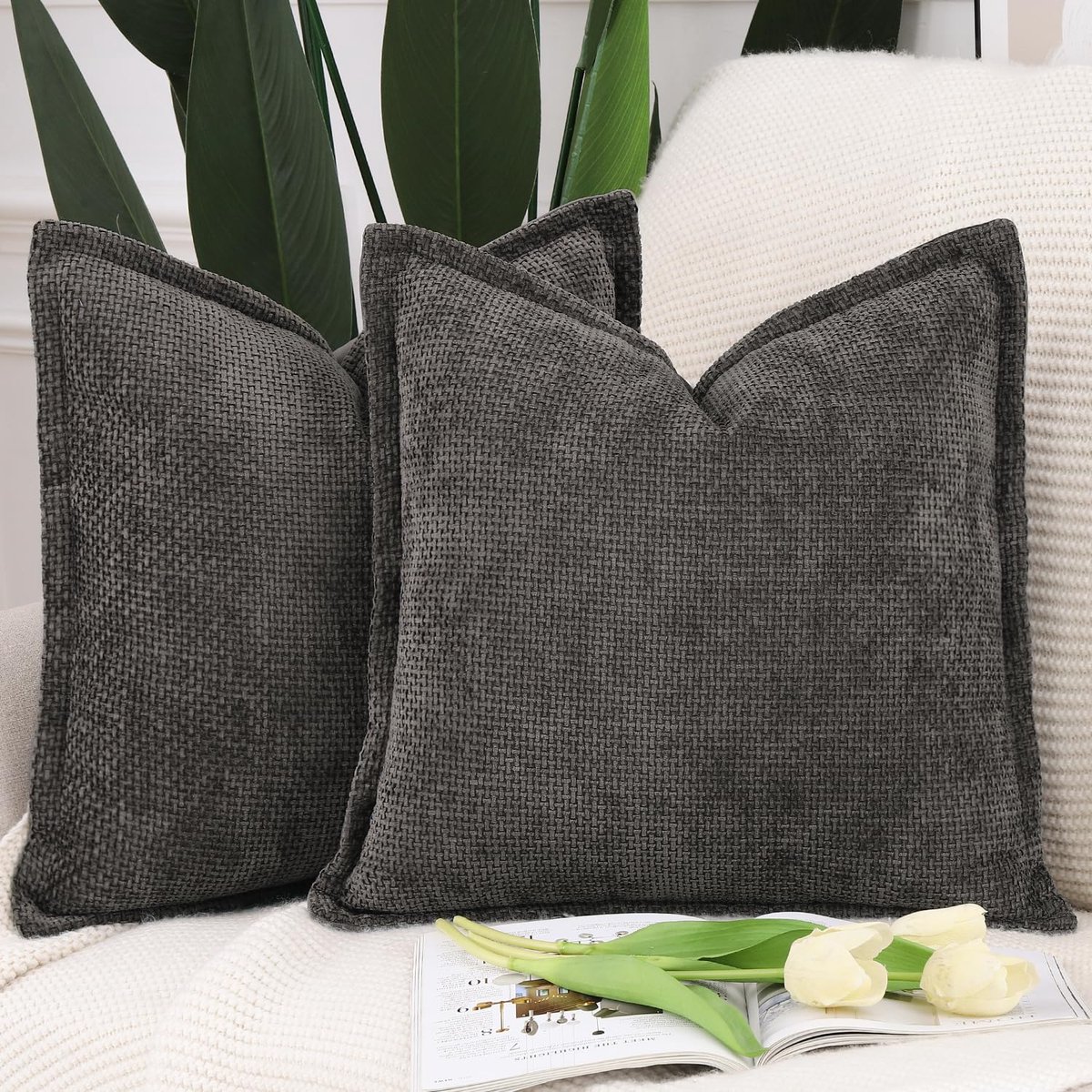 La'Moussawi ® Klassieke Set van 2 Zachte, Chenille en Fluwelen Kussenhoezen met Stijlvolle Randafwerking