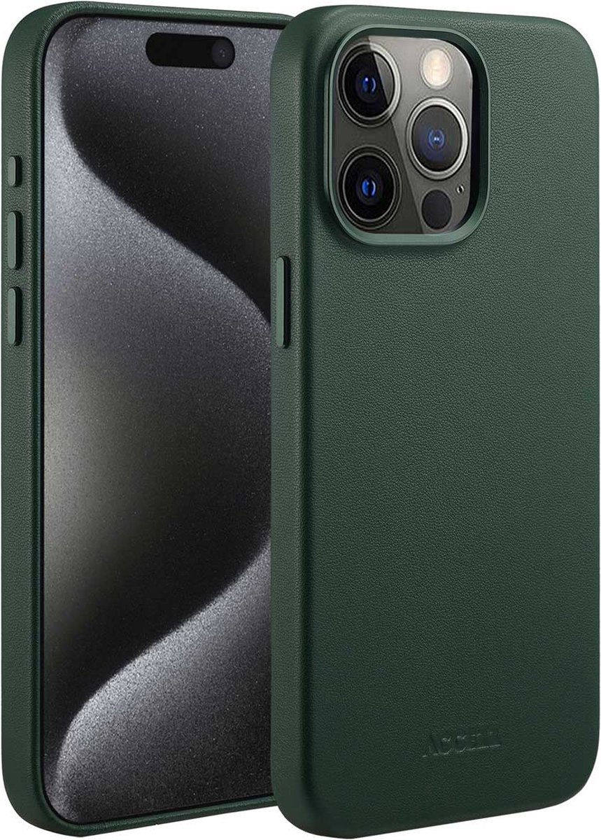 Accezz Hoesje Geschikt voor iPhone 15 Pro Max - Accezz Geschikt voor MagSafe Leather Backcover - Donkergroen
