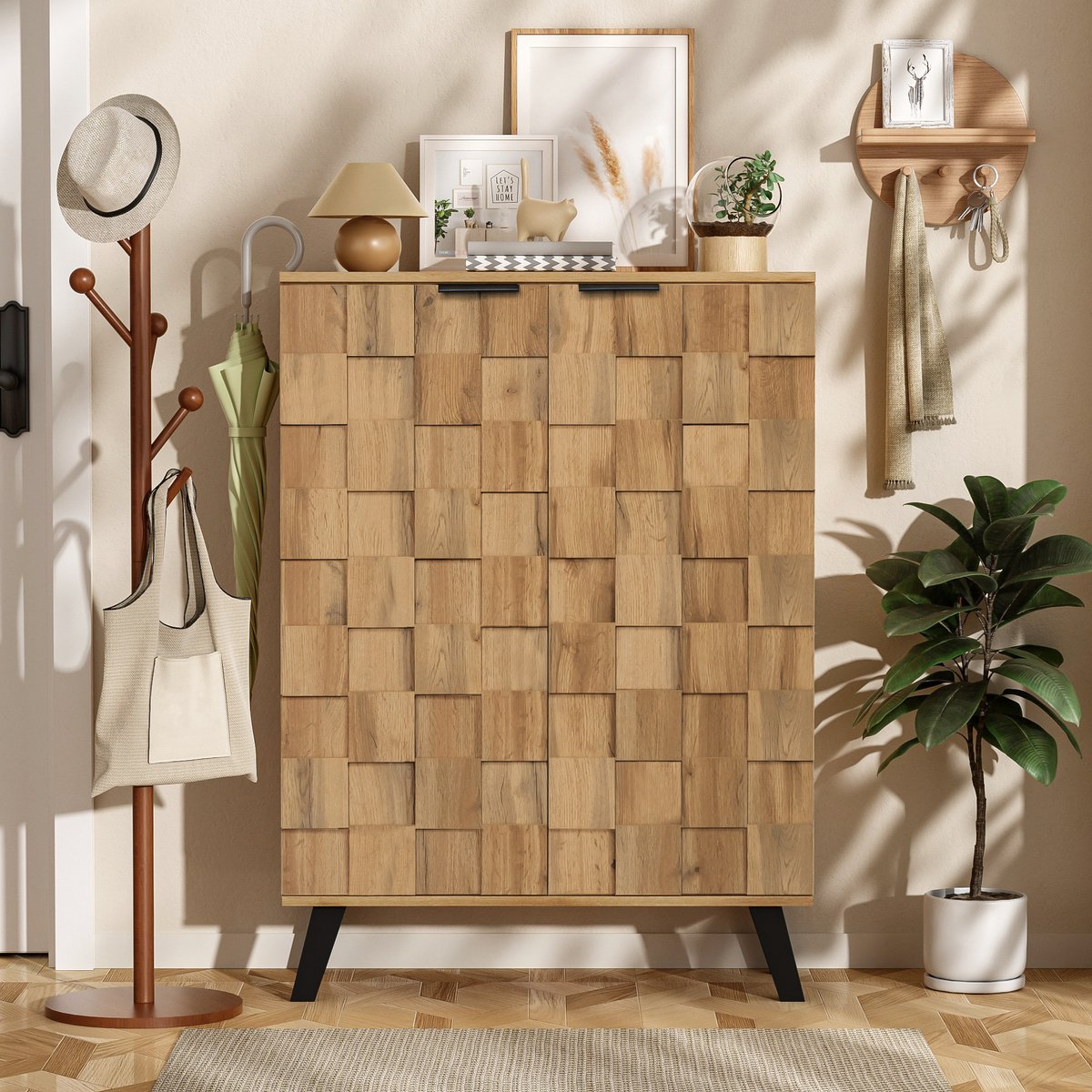 Gutent Schoenenkast met 5 vakken, Afmetingen: 80,5 x 35 x 109,5 cm, Verstelbare planken, Houtkleur