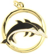 Behave Hanger dolfijnen goud kleur zwart wit emaille 3 cm