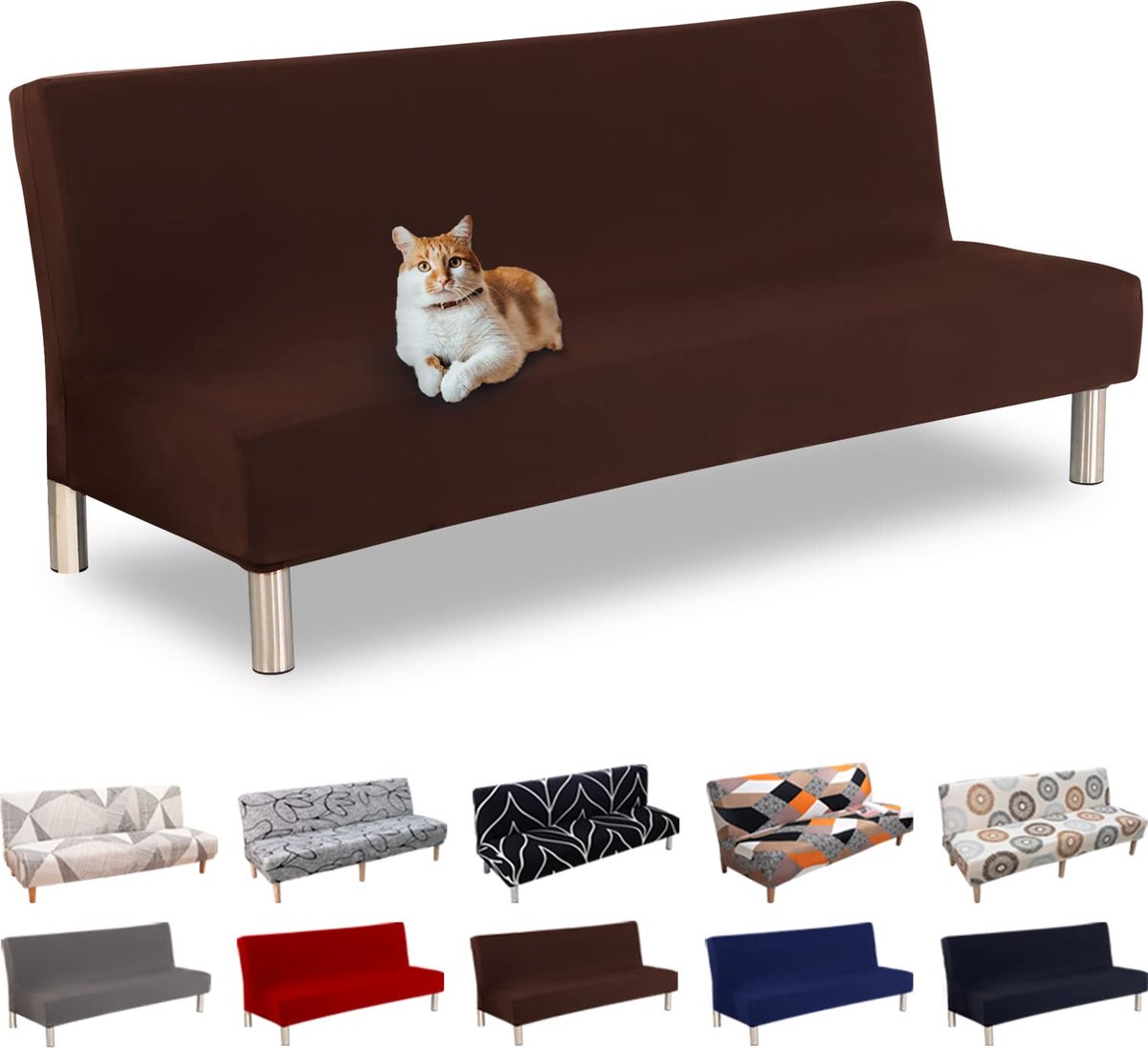 La'Moussawi ® Sofahoes Zonder Armleuningen voor Driezitsbank in Koffiekleur met Stretch en Elastische Pasvorm