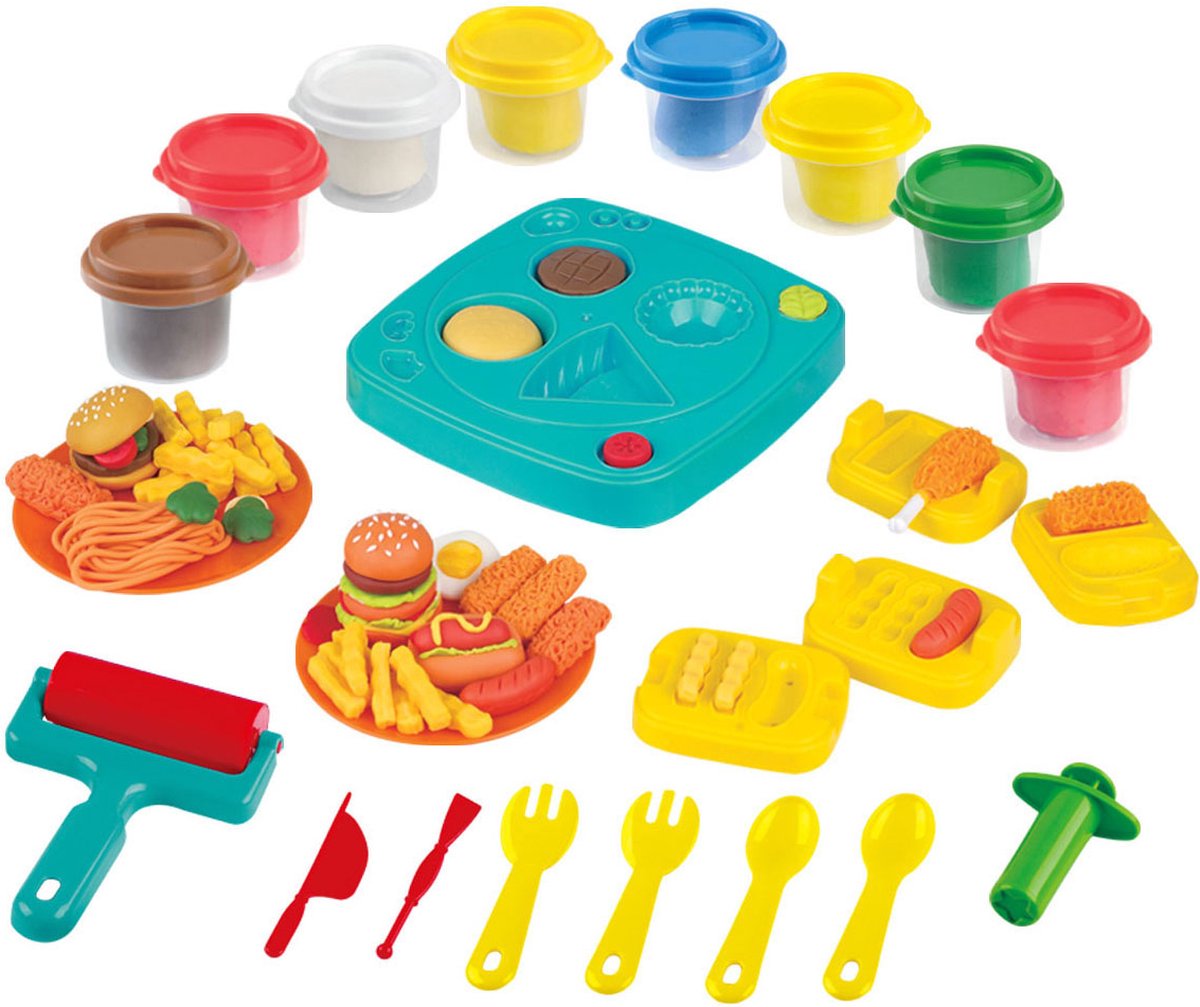 Play klei speelgoed Diner Cafe set met 8 kleipotjes voor kinderen.