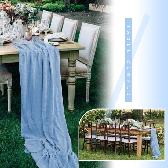 Tafelloper, boho, gaas, kaasdoek, tafelloper, rustieke transparante loper, mousseline decoratiestof, lang tafelkleed voor bruiloft, bruid, babyshower, verjaardagsfeest, tafeldecoratie (lichtgroen