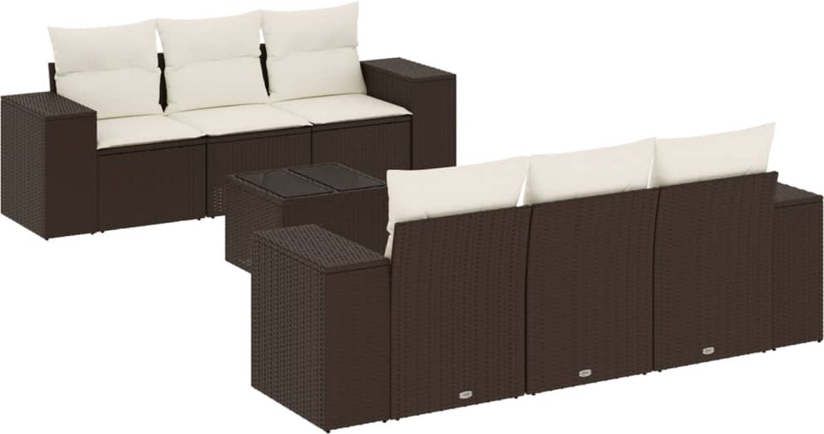 vidaXL 7-delige - Loungeset - met - kussens - poly - rattan - bruin