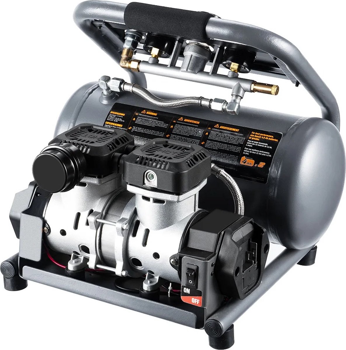 Elektrische Luchtcompressor - Luchtpomp - Hogedruk Luchtcompressor - 8.27bar - Olievrij - 10 Liter - Staal - Kopermotor - Geluiddemper - 60dB - Krachtige Luchtstroom - Geen Onderhoud - 1hp - Makkelijk gebruik