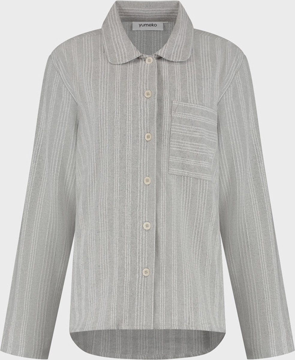 Yumeko pyjamashirt dames flanel lichtgrijs/wit stripe xl Light Grey-White Stripe