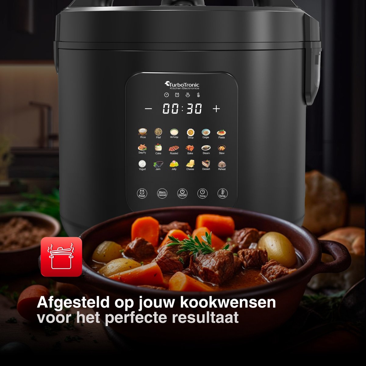 TurboTronic DMC18 Multicooker - Rijstkoker - Stoomkoker - RVS - Zwart thumbnail 6