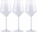 Trois verres à vin transparents avec un subtil motif scintillant sur la partie supérieure du gobelet.