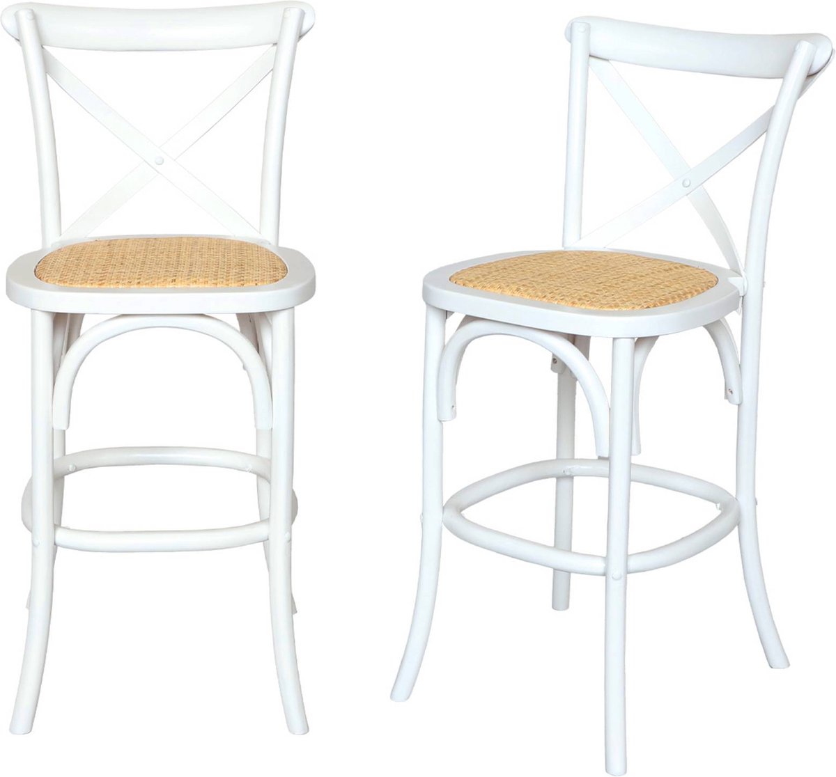 sweeek - Set van 2 vintage rubberhouten bistro barkrukken met voetensteun - belleville