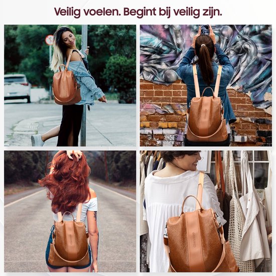Glennoo Anti-theft Backpack Women - Sac à dos femme - Cuir PU - Marron