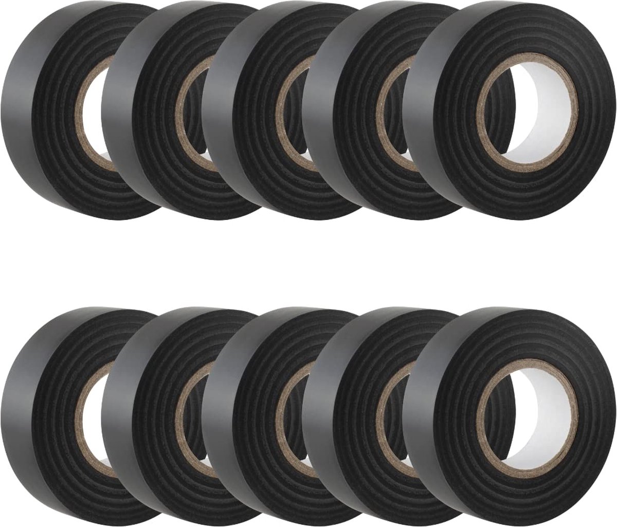 Zwarte Elektrische Tape 19mm x 20m - 10 Pack Sterke Zelfklevende PVC Isolatietape voor Isoleren, Repareren en Beschermen van Elektrische Draden