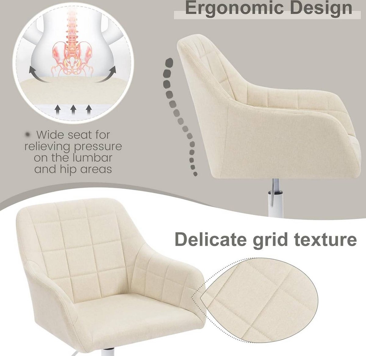 Ergonomische Bureaustoel - Bureaustoel - Draaistoel - Ademende stof - In hoogte verstelbaar - 58cm x (77-85)cm x 60,5cm thumbnail 5