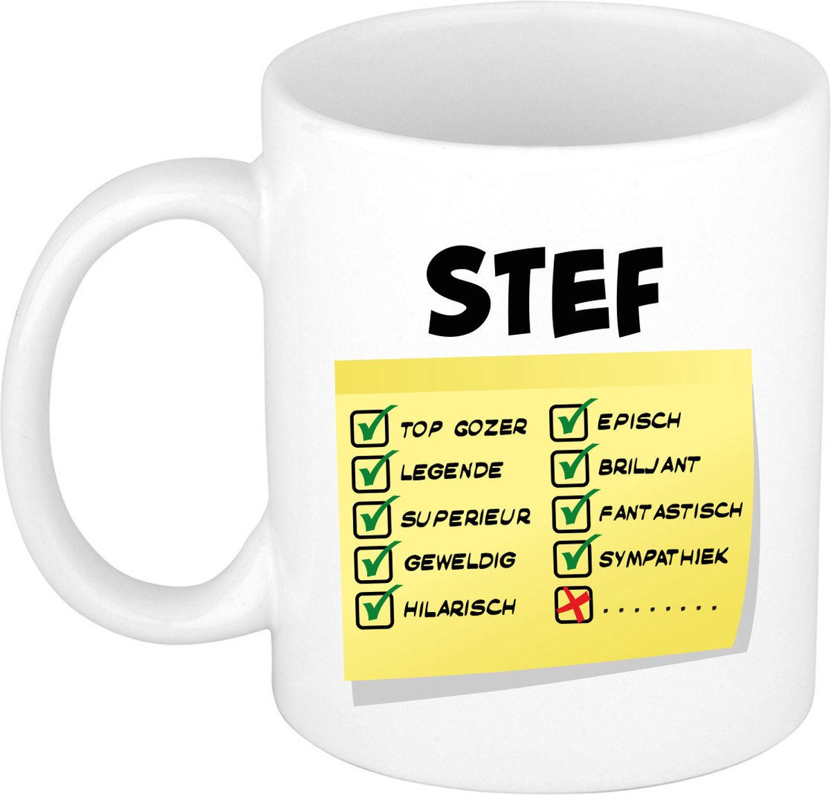 Bellatio Decorations Naam mok Stef - wit - top gozer - keramiek - 300 ml - cadeau collega beker