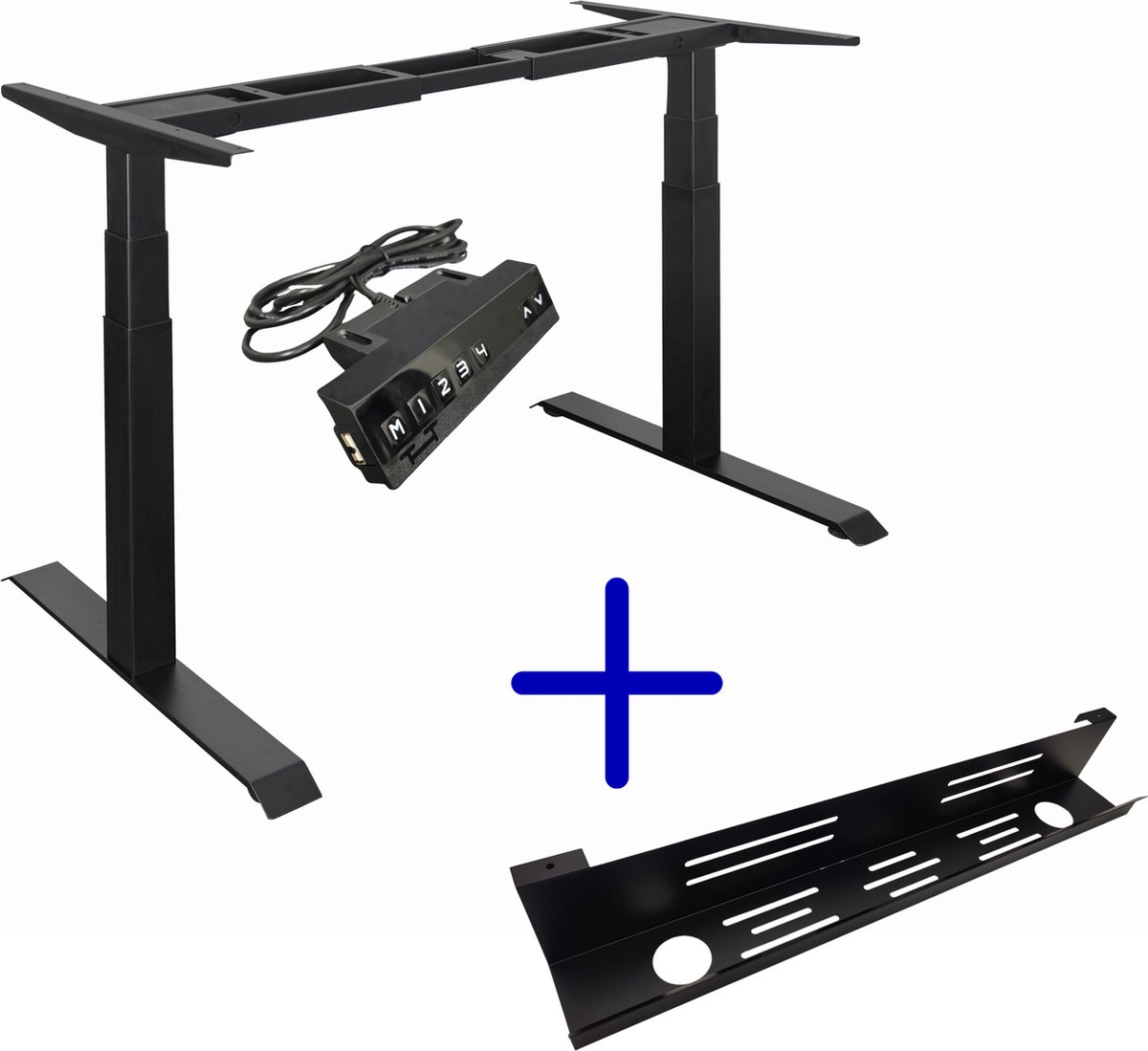 CityLine - Elektrisch verstelbaar zit-sta bureau frame Professional - Zwart - Hoogte 65 tot 130 cm - Voor bureaubladen tot maximaal 200 x 80 cm - Zwart - inclusief kabelgoot - Dubbele motor - Snel - Geheugenfunctie