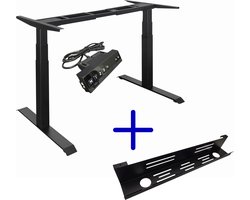 CityLine - Elektrisch verstelbaar zit-sta bureau frame Professional - Zwart - Hoogte 65 tot 130 cm - Voor bureaubladen tot maximaal 200 x 80 cm - Zwart - inclusief kabelgoot - Dubbele motor - Snel - Geheugenfunctie