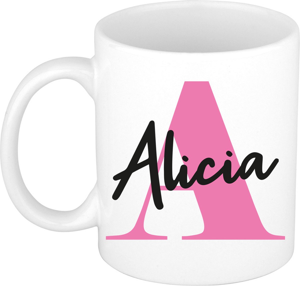Bellatio Decorations Naam mok Alicia - roze - wit - keramiek - 300 ml - cadeau beker
