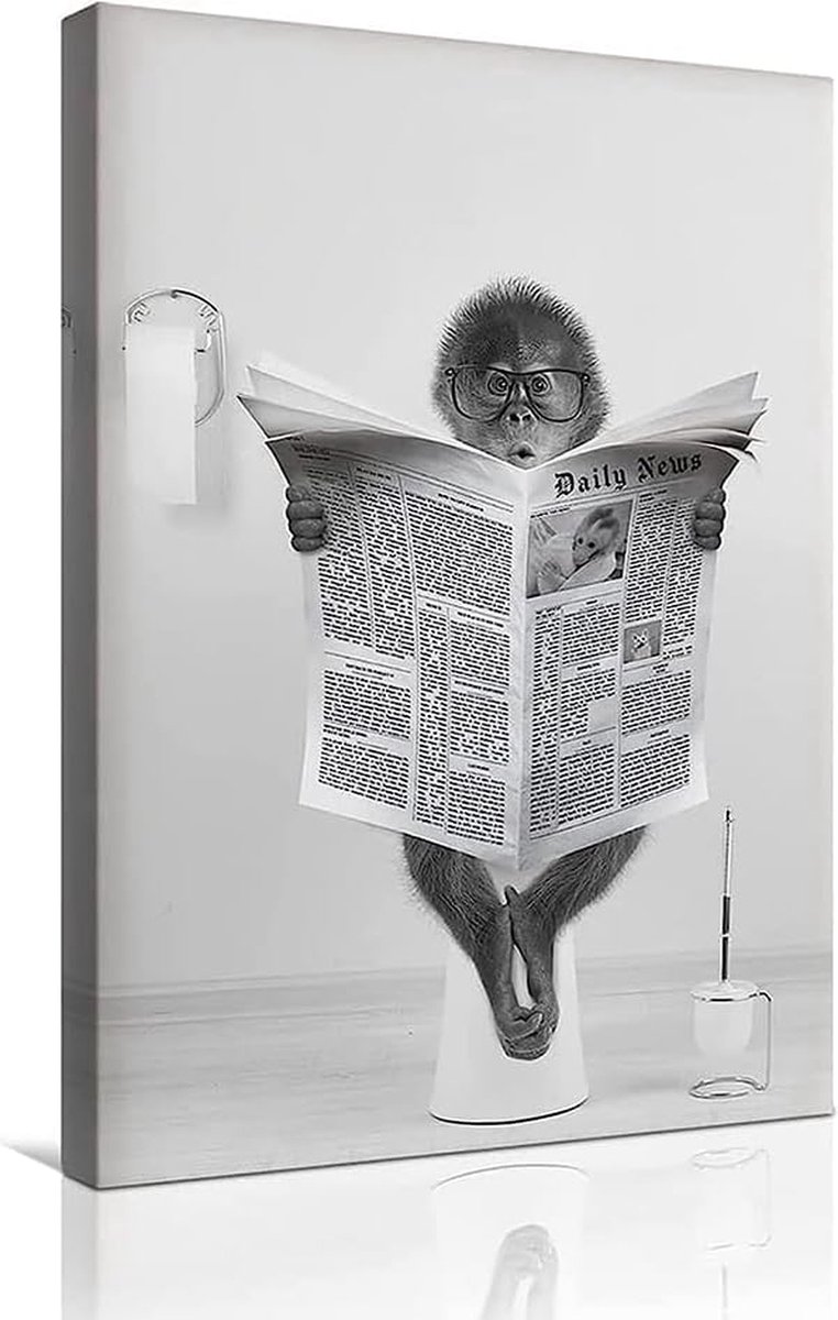 Goodivery ® Grappige Dieren Wanddecoratie voor Badkamer - Canvas Afbeelding Zonder Lijst - 40 x 60 cm