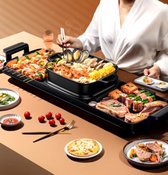 WizBay Premium Select® 2 in 1 Dual Aziatische Shabu HotPot - Hot pot - Funcooking - 1 Bouillon Gedeelte - 3 Grill Gedeelten - Gourmetten - Fondue - 6 tot 12 personen - 2800W - Anti Aanbak Laag - 77cm Lang