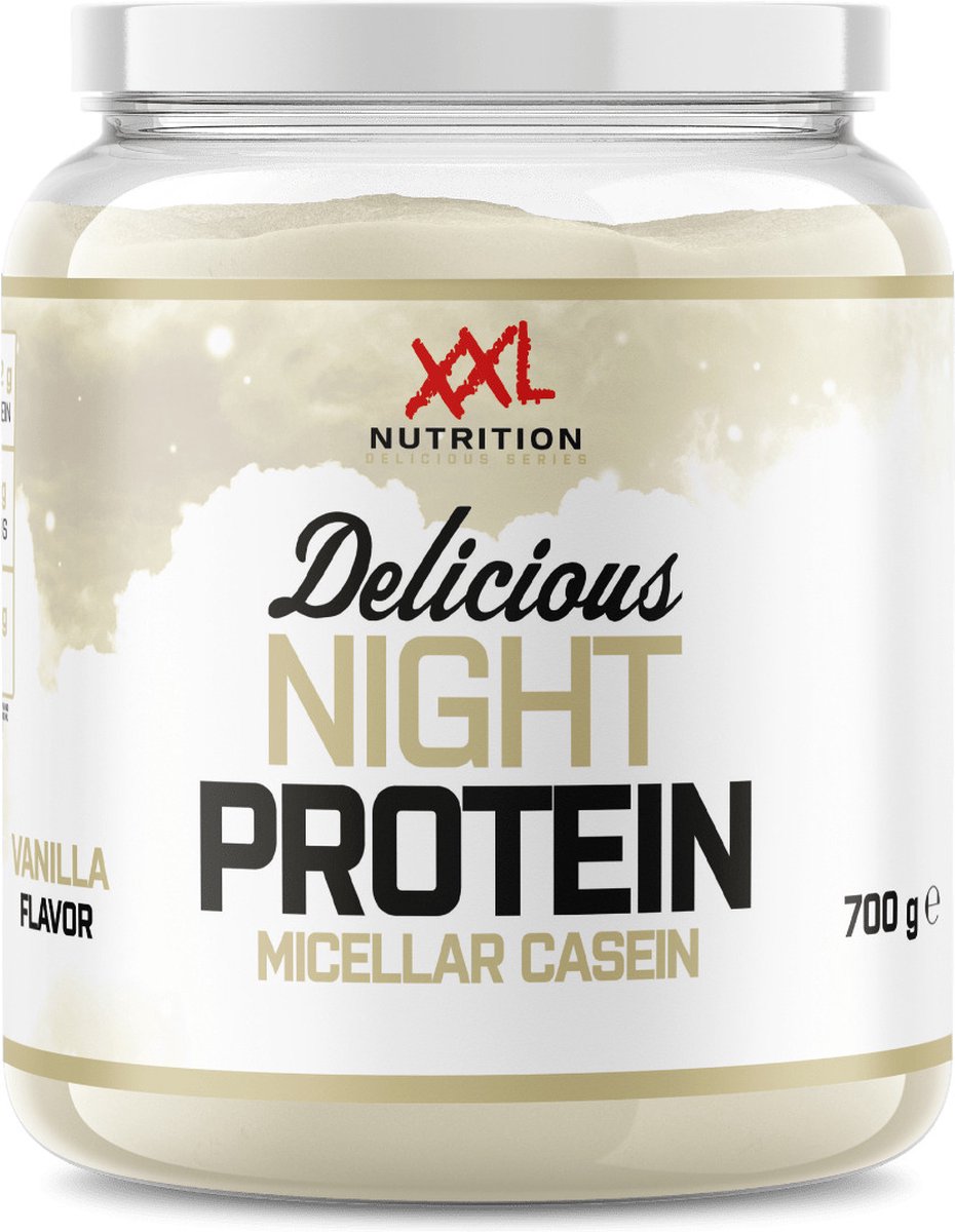 Goedkoopste XXL Nutrition - Delicious Night Protein - 79 Eiwit - 100 Micellar Caseďne Eiwit - Eiwitpoeder, Proteine Shake - Diverse Smaken - Vanille - 700 Gram (25 shakes