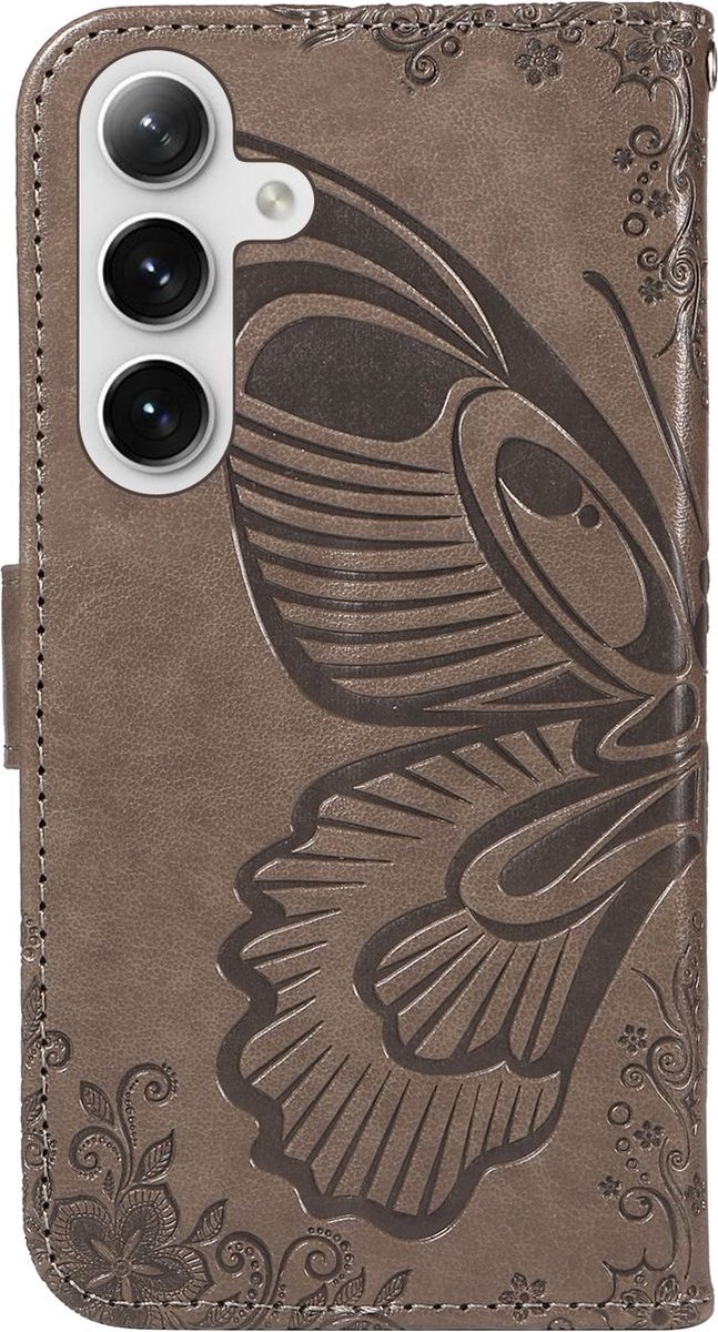 Mobigear Telefoonhoesje geschikt voor Samsung Galaxy S25 Plus Hoesje | Mobigear Butterfly Bookcase Portemonnee | Pasjeshouder voor 2 Pasjes | Telefoonhoesje voor Pinpas / OV Kaart / Rijbewijs - Grijs
