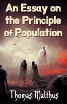 Boekomslag 'An Essay on the Principle of Population' van Thomas Malthus. Drie figuren in witte gewaden in een mistig, onheilspellend landschap.