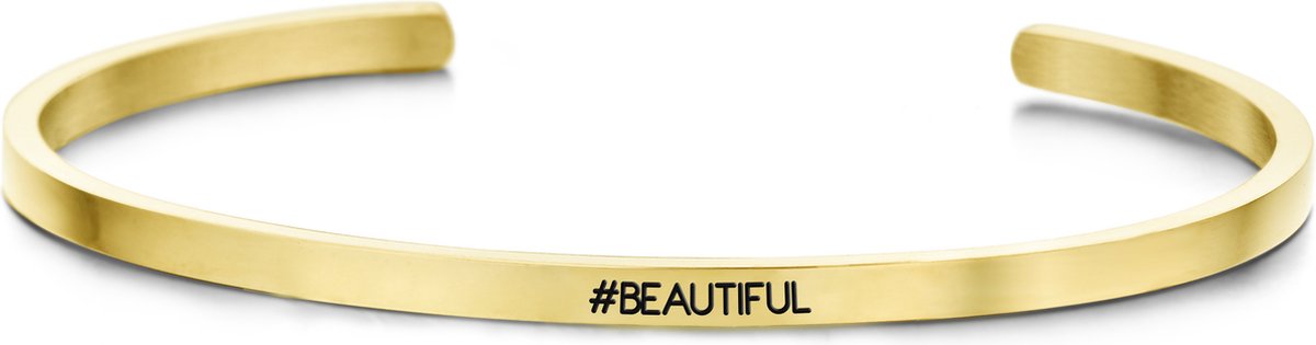 Key moments 8KM-B00194 Stalen Armband - Dames - Open Bangle - BEAUTIFUL - 16,5 cm - Staal - Goudkleurig plating