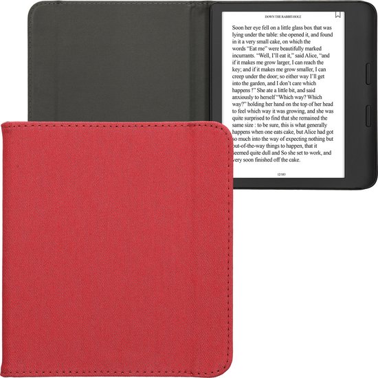 kwmobile e-reader hoesje geschikt voor Kobo Libra Colour hoes - E reader flip case met magneetsluiting - Ereader cover - Denim design in rood van kwmobile — afbeelding 4