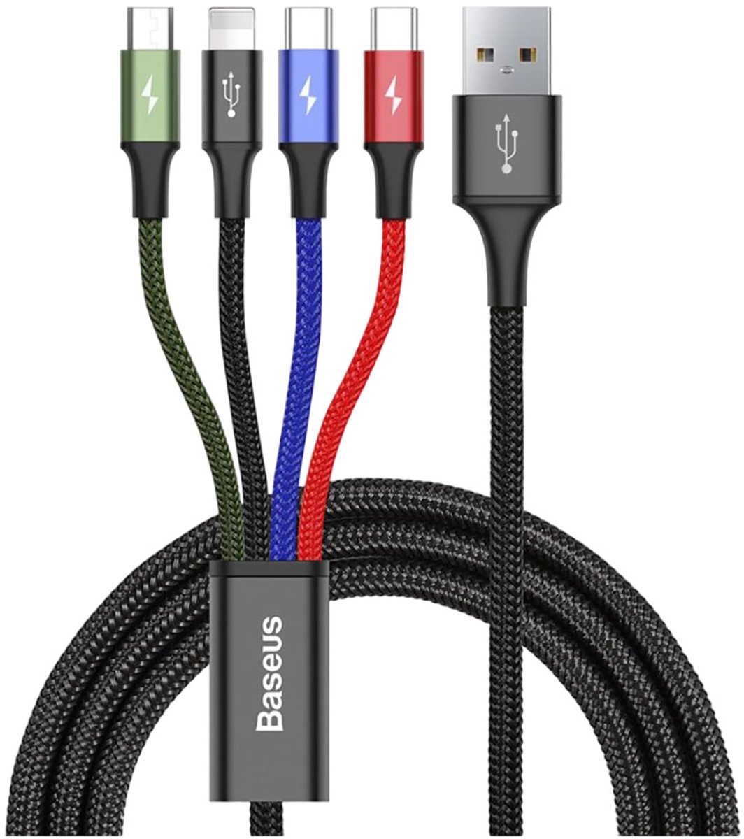 Baseus USB 4-in-1 Kabel met Micro-USB /2x USB-C / Lightning 1.2M Zwart