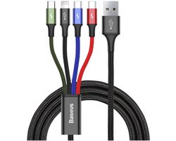 Baseus - kabel - USB kabel 4in1 Lightning / 2x USB Type C / micro USB in nylon vlecht 3,5A 1,2m zwart - (CA1T4-B01)