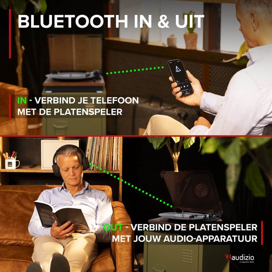 Platenspeler met Bluetooth IN/OUT en Ingebouwde Speakers - Audizio RP112D - Retro - Darkwood — afbeelding 2