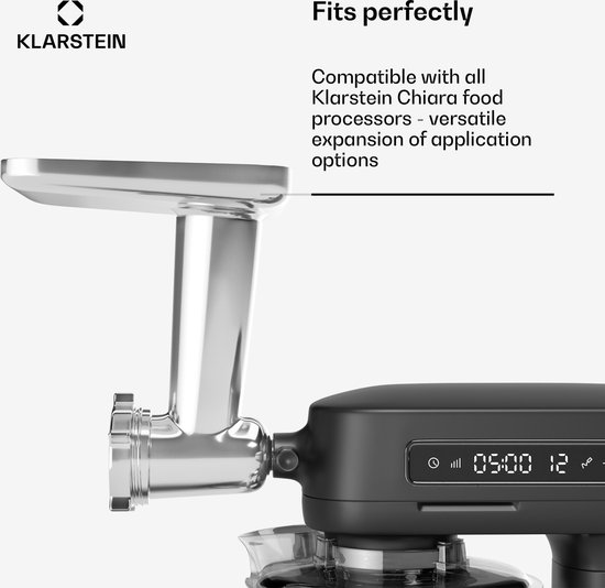 Klarstein Chiara vleesmolenaccessoire voor keukenmachine - Veelzijdige vleesmolen, roestvrij staal, 4 messen, 3 snijplaten, maakt het maken van worst eenvoudig, compatibel met de Chiara keukenmachine van Merkloos — afbeelding 5
