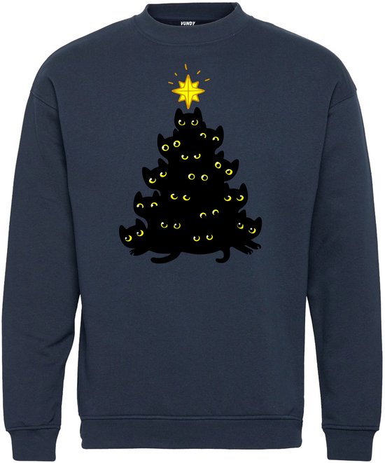 Kersttrui Zwarte Kat Kerstboom | Foute Kersttrui Dames Heren | Kerstcadeau | Kerstpakket | Navy | maat 3XL