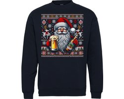 Kersttrui Kerstman met Bier | Foute Kersttrui Dames Heren | Kerstcadeau | Kerstpakket | Navy | maat XS