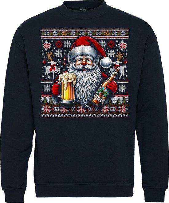 Kersttrui Kerstman met Bier | Foute Kersttrui Dames Heren | Kerstcadeau | Kerstpakket | Navy | maat XS