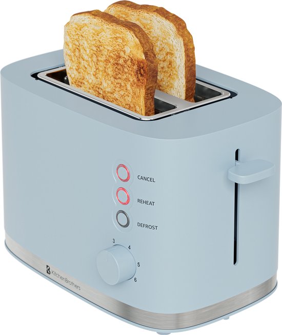 KitchenBrothers Broodrooster - Retro - Toaster - 6 Instelbare Warmteniveaus - 2 Extra Brede Sleuven - 870W - Moederdag Cadeautje - Pastel Blauw