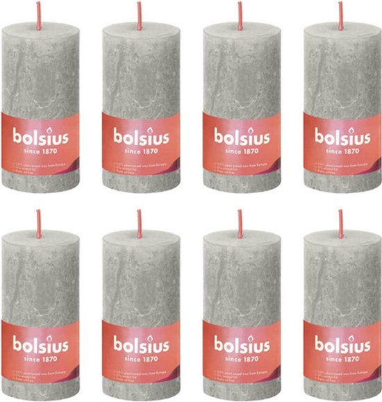 8 bougies pilier rustique Bolsius gris clair 100/50 (30 heures) Eco Shine Sandy Grey