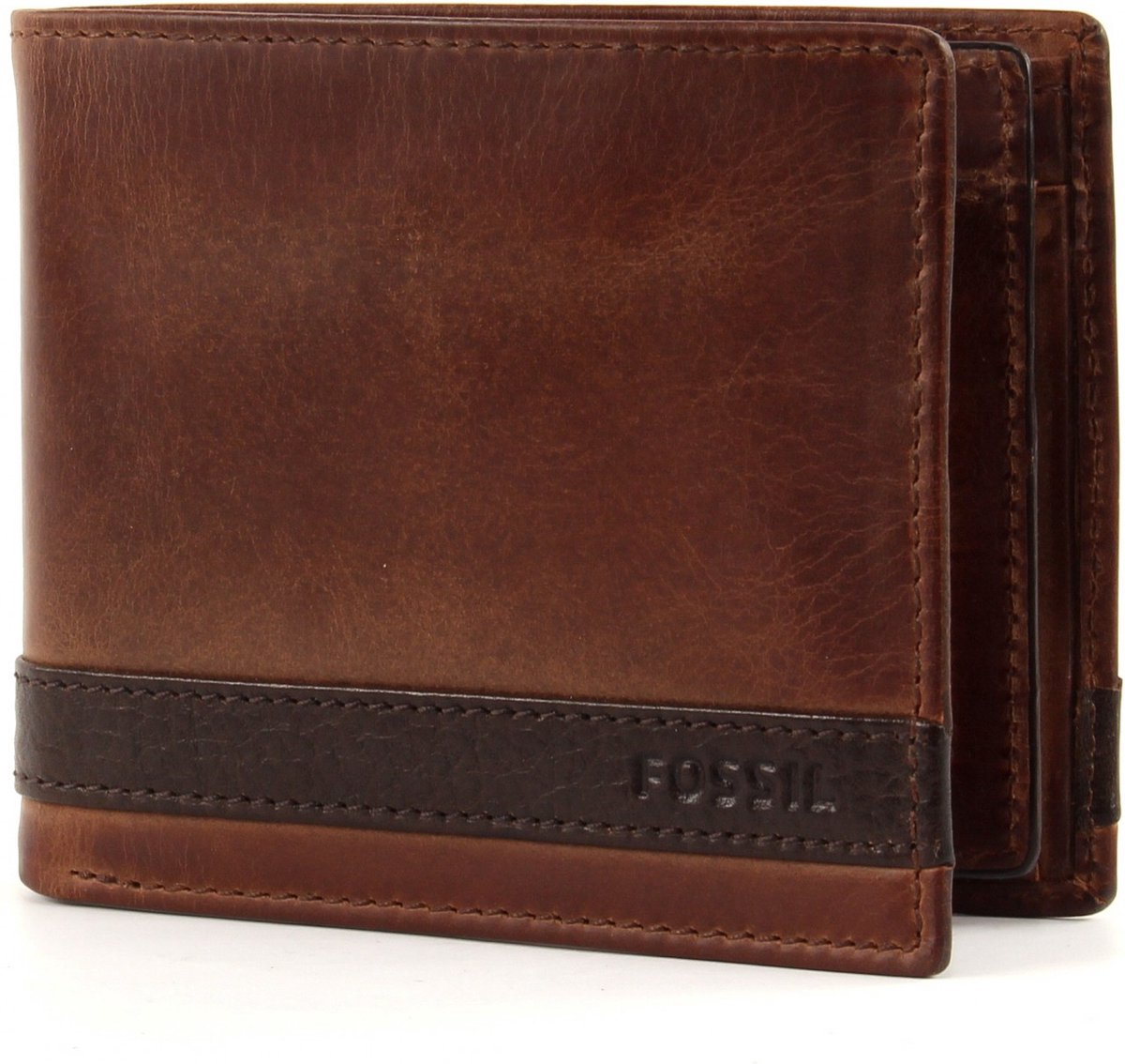 FOSSIL Leren Portemonnee Quinn Coin Pocket Bifold Brown Bruine