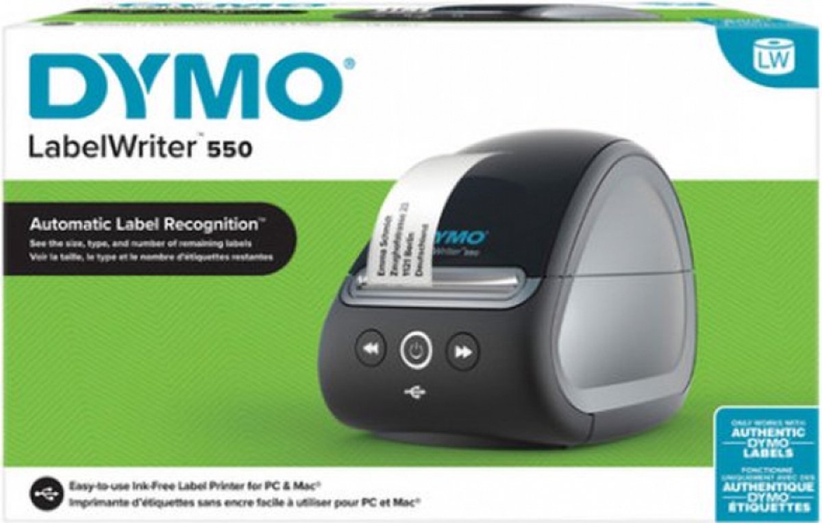 DYMO LabelWriter 550 Labelprinter Bundle | Labelmaker met direct thermisch printen | Automatische labelherkenning | Drukt adreslabels, verzendlabels, barcodelabels af en meer | Tweepolige EU-stekker