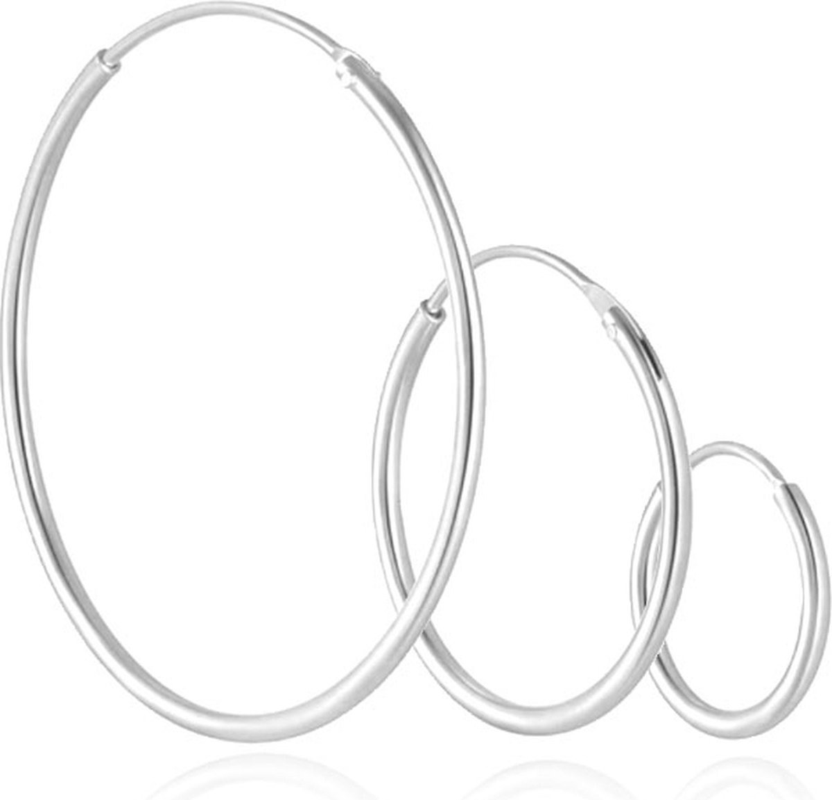 Elenza drie Zilverkleurige Hoepel Oorbellen - 12mm, 20mm, 30mm