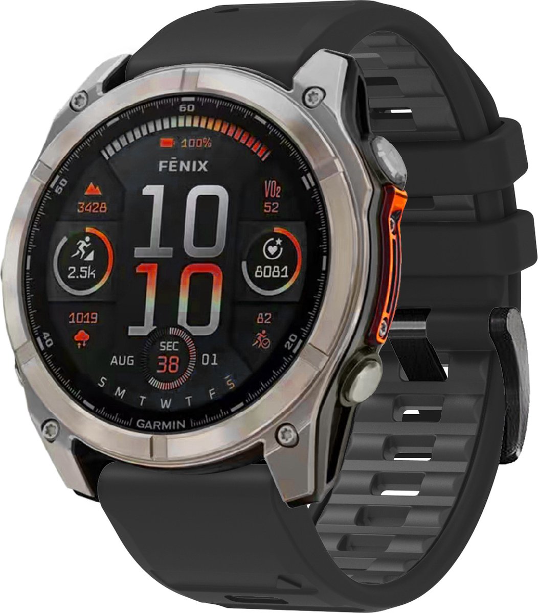 Stravo Siliconen bandje in Fenix 8 Stijl voor Garmin Fenix 5 (Plus)/Fenix 6 (Pro)/Fenix 7 (Pro-Sapphire-Solar)/Fenix 8-47mm/Fenix E-Garmin Epix (Pro) Gen 2-47mm - Quickfit 22 / 22mm band voor Garmin smartwatches - Horlogebandje - Zwart/Grijs