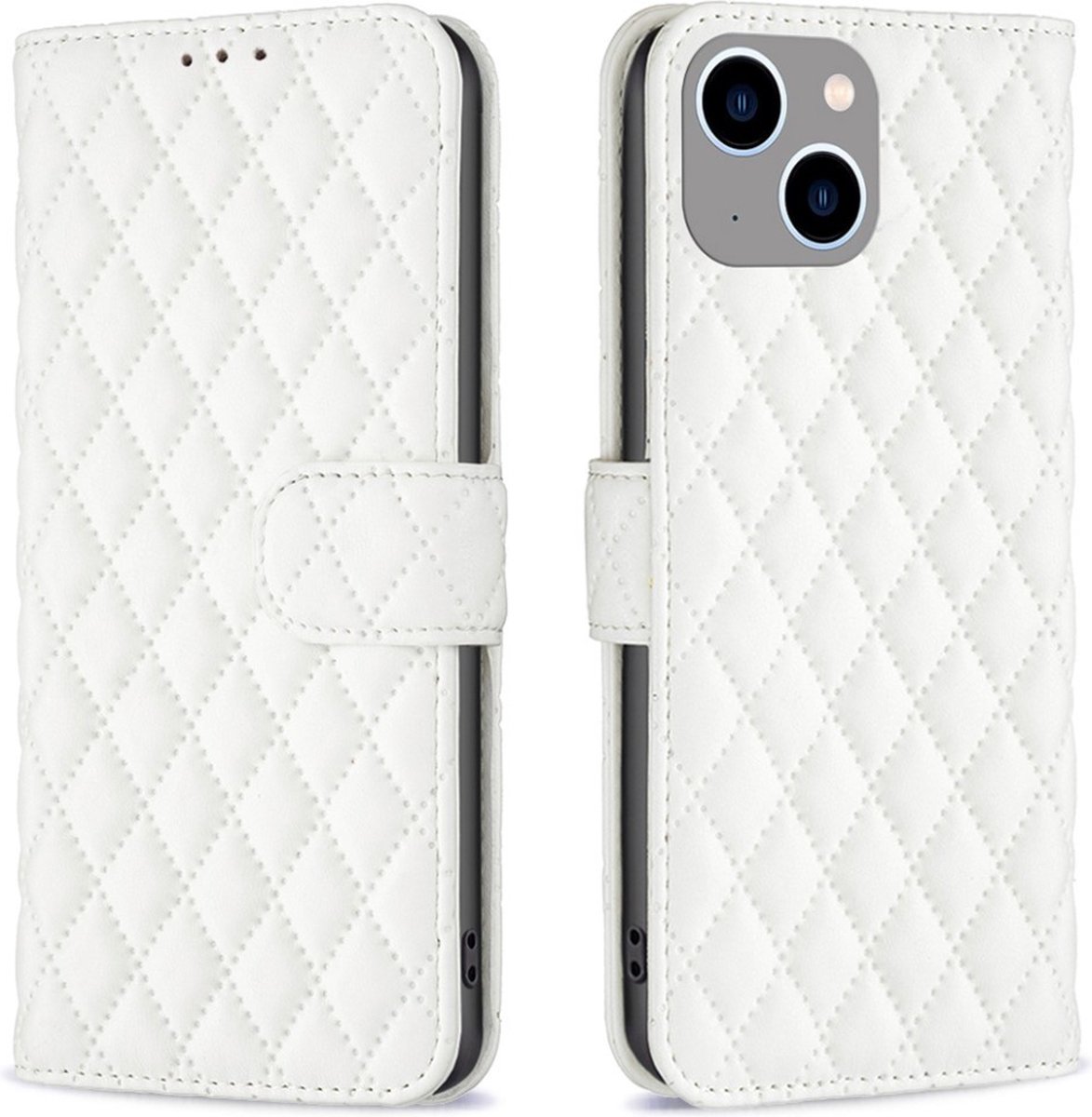 BINFEN Hoesje - Geschikt voor iPhone 15 Hoesje - BINFEN Rhombus Book Case - Wit